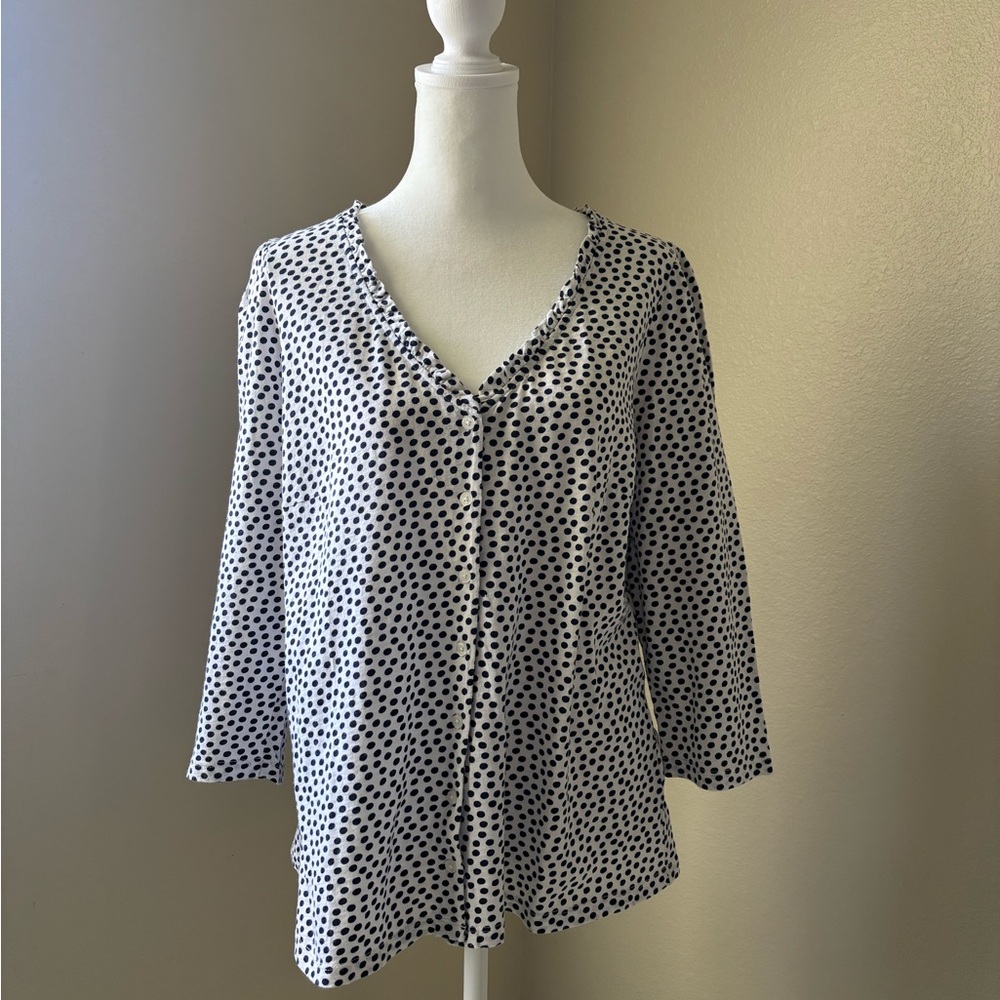 Boden Ruffle Collar Polka Dot Top